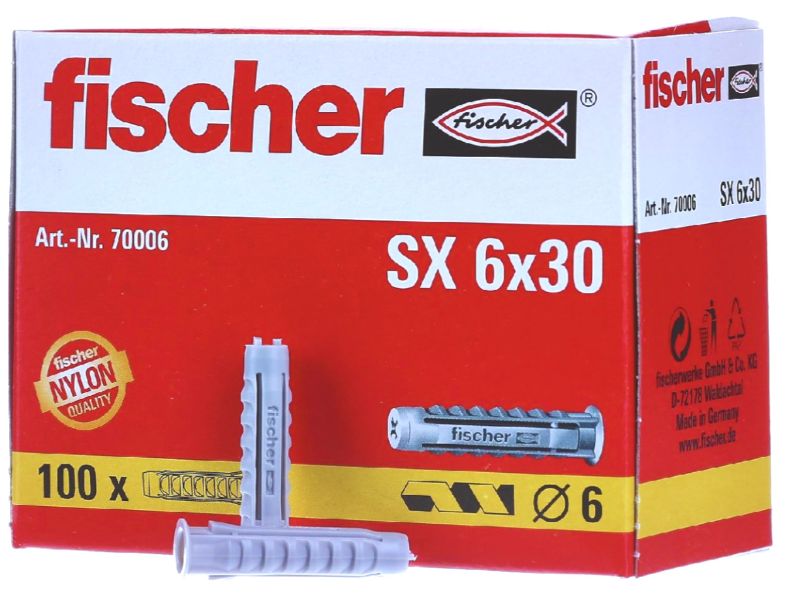 Taco nylon FISCHER SX Ø6x30 mm 100 unidades · Pereda