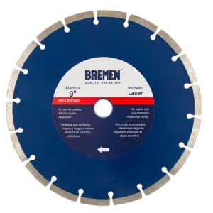 Disco Diamantado Láser 9" Bremen. Ideal para cortes profundos en materiales de alta dureza. Máxima durabilidad y rendimiento para obras industriales.