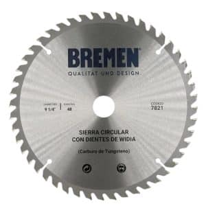 Sierra Circular con Dientes de Widia 230mm 48 dientes Bremen. Ø 25mm, acero #50. Precisa, resistente y duradera. Ideal: carpintería, muebles y construcción.