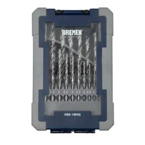 Juego de Mechas de Acero Rápido Bremen Acero HSS4341 19 piezas de 1-10mm Filos destalonados Puntas Split Point Precisas y duraderas Para metales y plásticos