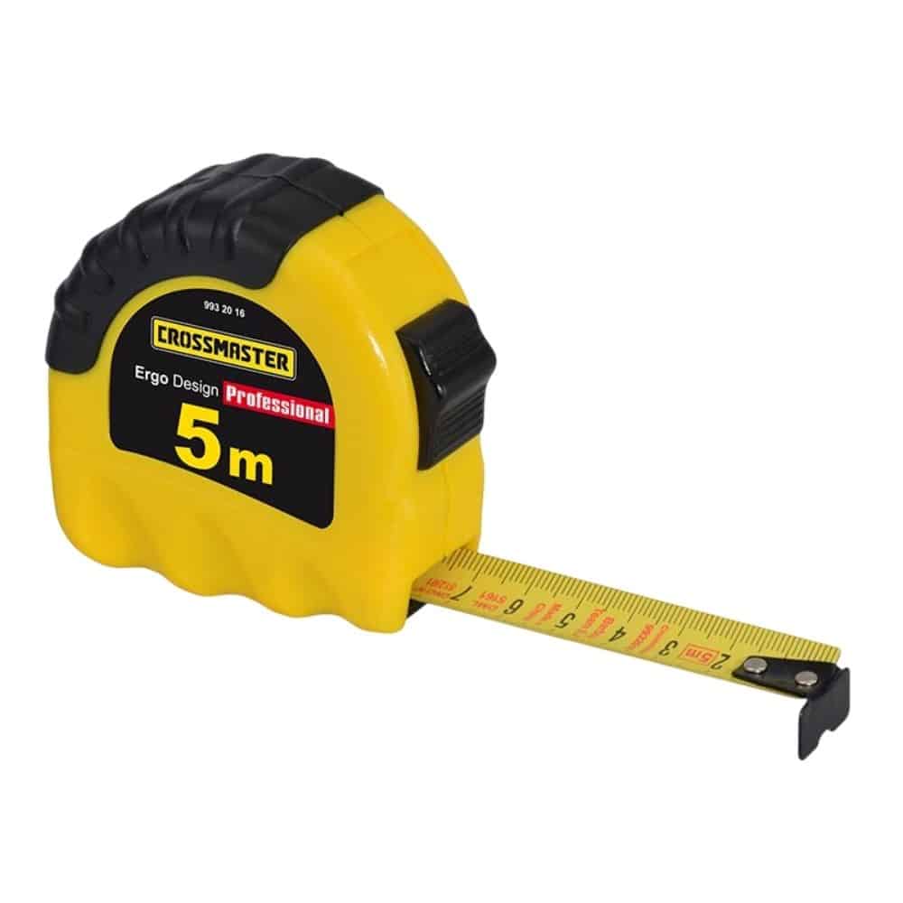 Cinta Métrica Profesional 5M Crossmaster. Retractil, precisa, resistente y compacta. Protegida del desgaste y la corrosión, Ideal construcción y carpintería