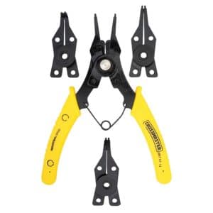 Pinza Múltiple para Anillos de Retención 6" Crossmaster. Incluye 4 puntas intercambiables. Compacta, resistente y ergonómica Ideal para mecánica e industria