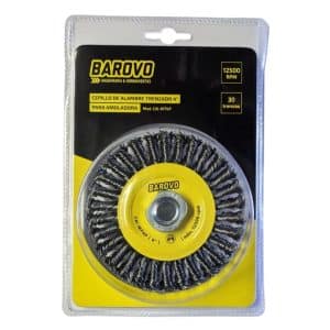 Cepillo de Alambre Trenzado 4'' para Amoladora Barovo. 30 trenzas de 0,5mm12.500rpm Ideal para limpieza de óxido, pintura y rebabas en superficies metálicas