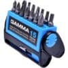 Juego de Puntas para Atornillador 15 Piezas Gamma. 14 puntas de Cr-V. Incluye puntas Phillips, planas, pozidriv, torx, porta puntas magnético y estuche.