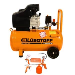 Compresor de Aire 2.5HP 50l con Kit Lüsqtoff. Monofásico 115 PSI, 206 l/min Con manija y ruedas de transporte. Ideal para taller y hogar. Con 5 Accesorios.