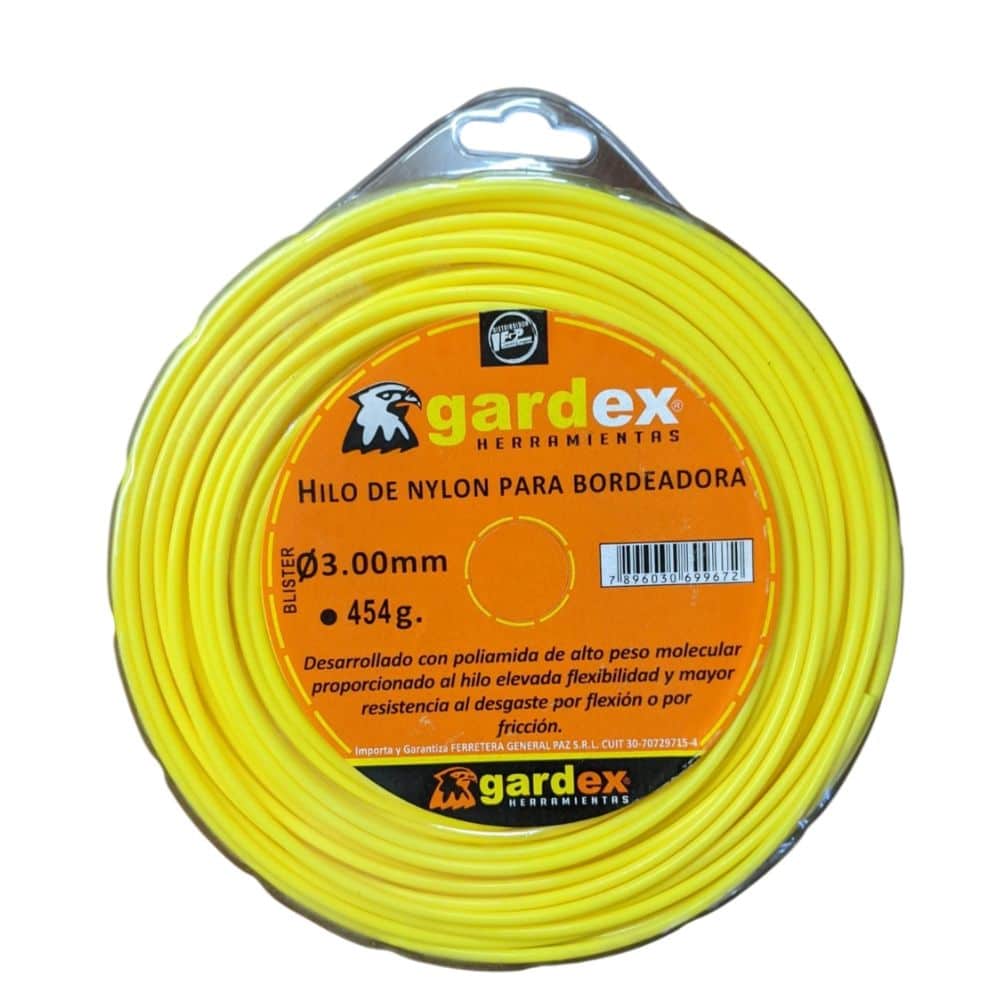 Tanza Redonda 3mm Blister 454g Gardex. Resistente, duradera y potente. Ideal para desmalezadoras, césped denso y maleza exigente.